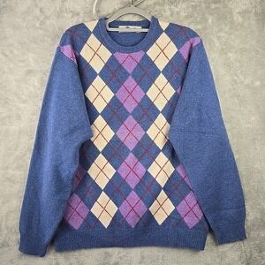Alan Paine 100% Lambswool Sweater Mens Size 46 XL Blue‎ Argyle Golf Grandpacore
